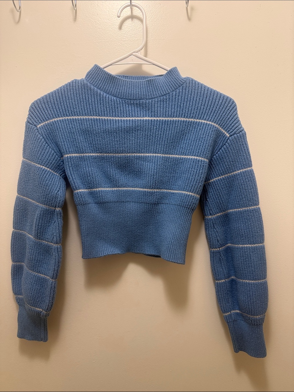 Altar'd State Light Blue Cropped Stripe Knit Sweater